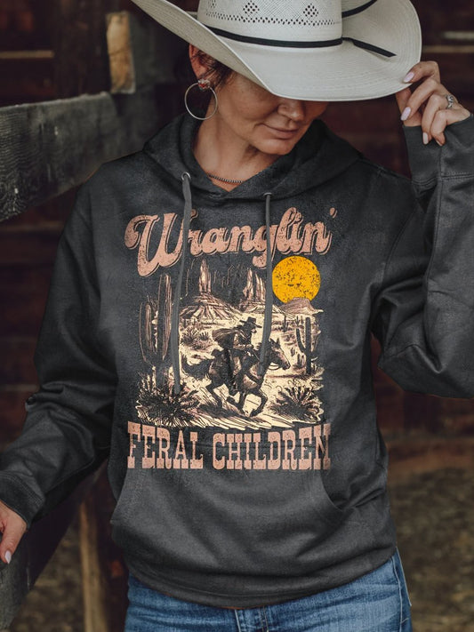 Vintage Western Print Casual Hoodie Sweatshirt