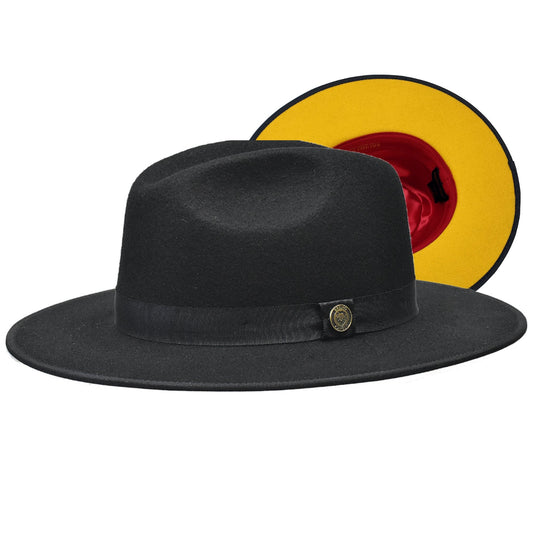 Bruno Capelo Monarch Gold Bottom Wide Brim Wool Fedora-Black / Gold