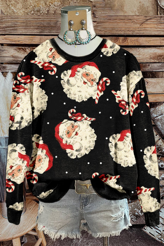 Black Christmas Santa Claus Print Sweatshirt