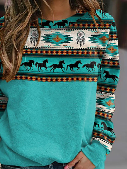 Vintage Print Crew Neck Long Sleeve Sweatshirt