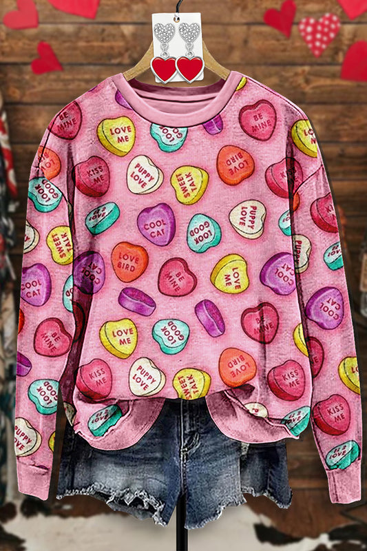 Vintage Valentine's Day Heart Print Sweatshirt