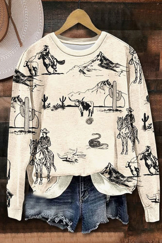 Retro Western Print Sweatshirt