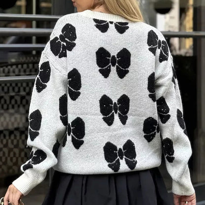 Printed Butterfly Round Neck Sweater Pullover Loose Casual Women's Sweater