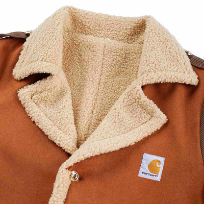 Men's Vintage Suede Shearling Fleece Wool Fur Lapel Collar Mid-Length Coat Sherpa Lined Jacket