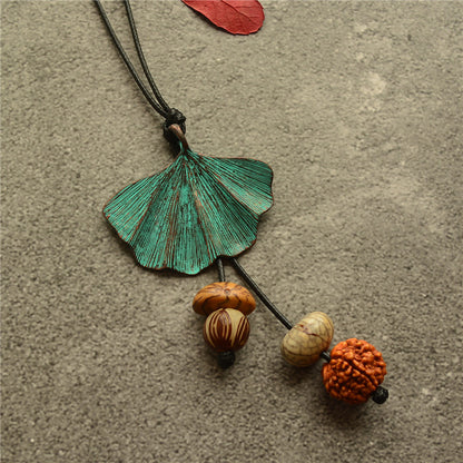 Female Ethnic Ginkgo Leaf Alloy Necklace