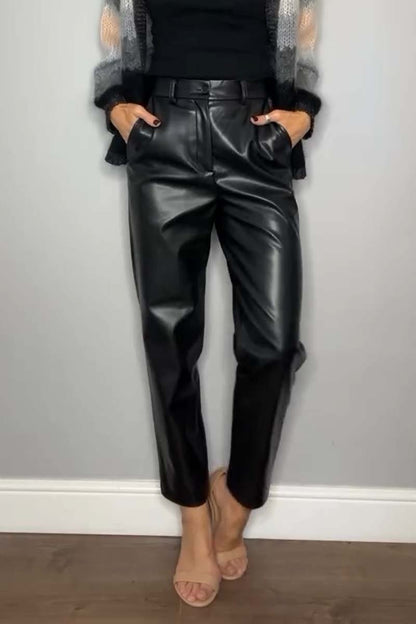 Women's Fashion Solid Color Leather Pants