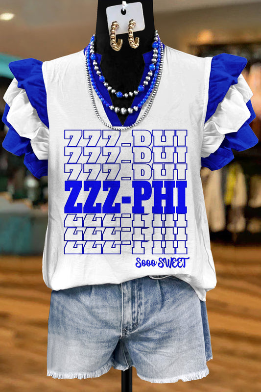 Zeta Phi Beta Sorority Print Fly Sleeve Blouse