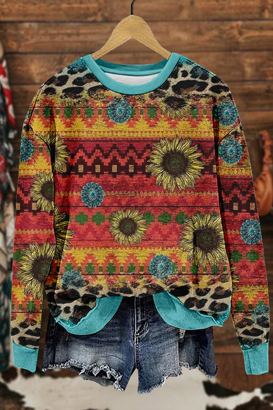 Retro Western Aztec Print Sweatshirt