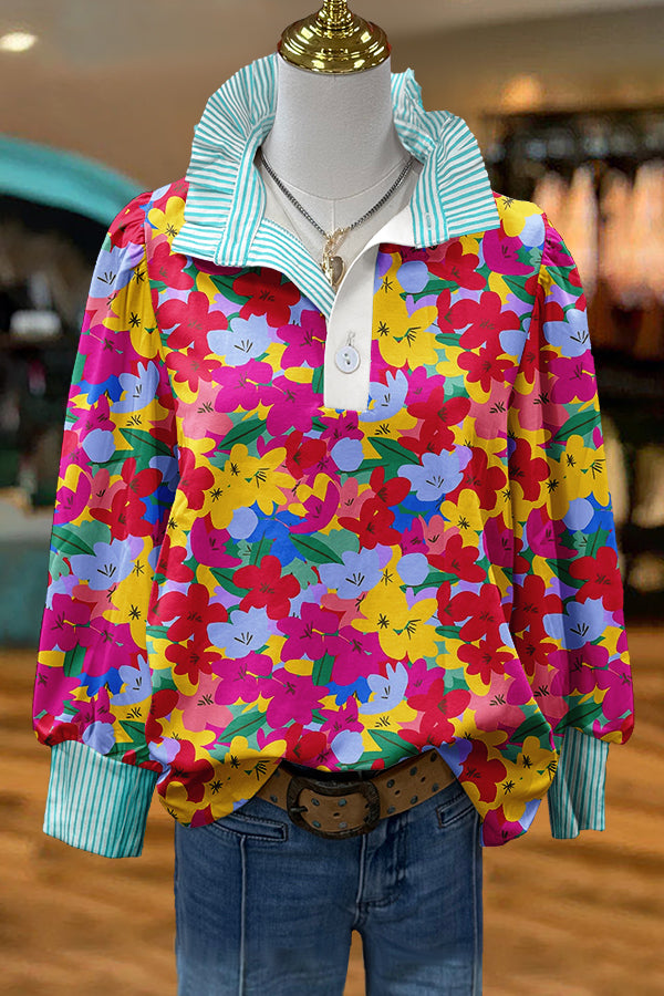 Chic Floral Print Puff Sleeve Blouse