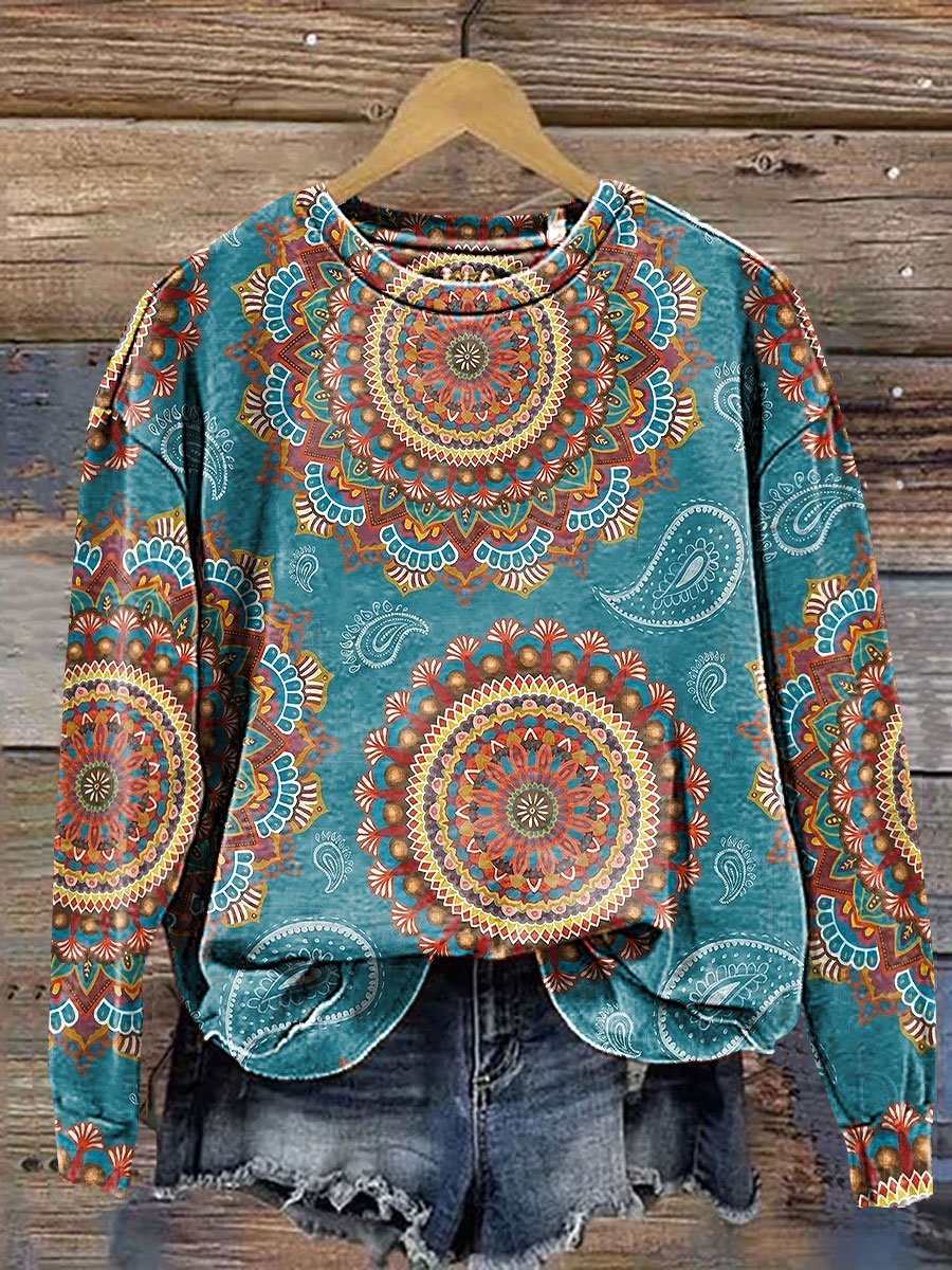 Vintage Floral Circle Art Print Casual Sweatshirt