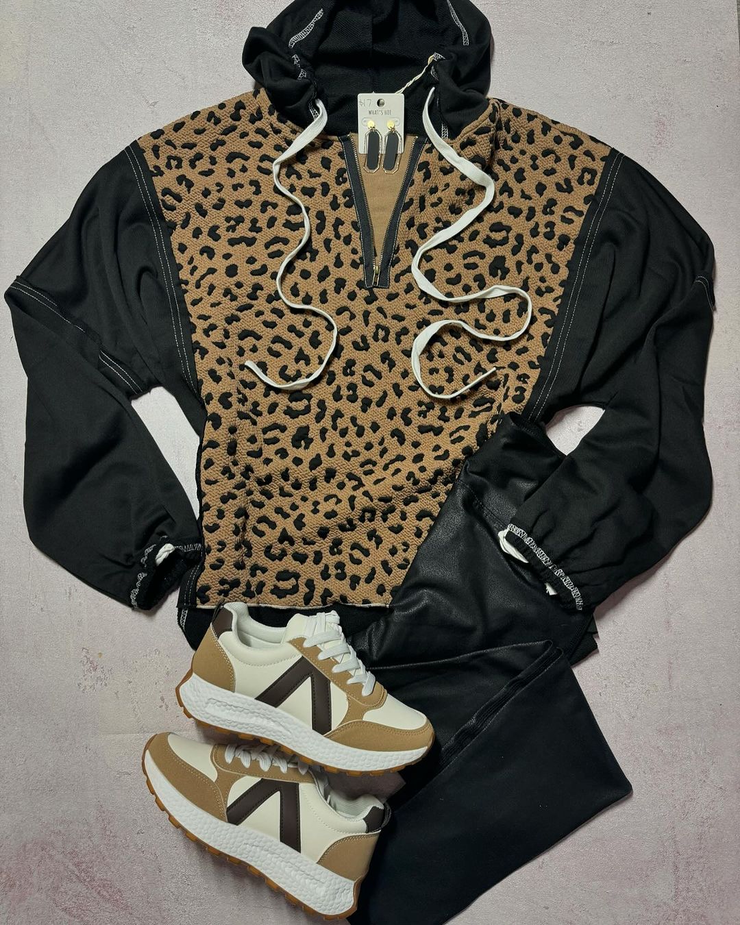 Leopard Print Half-zip Sweatshirt