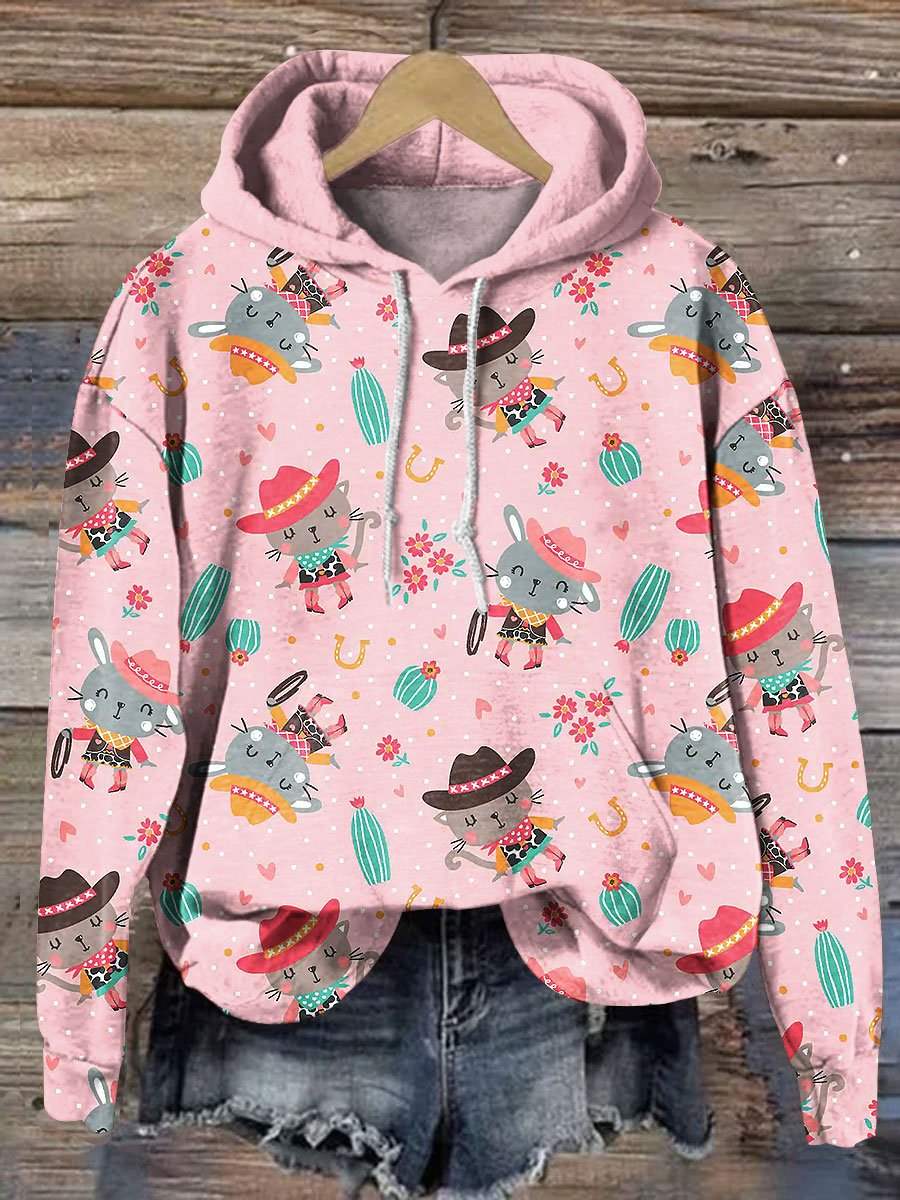 Wild West Sweetheart Flannel Art Print Casual Hoodie Sweatshirt