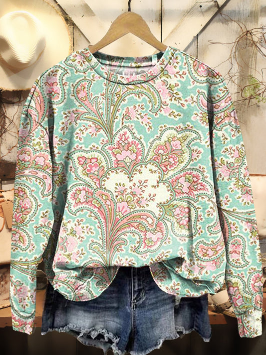 Floral Art Print Casual Sweatshirt