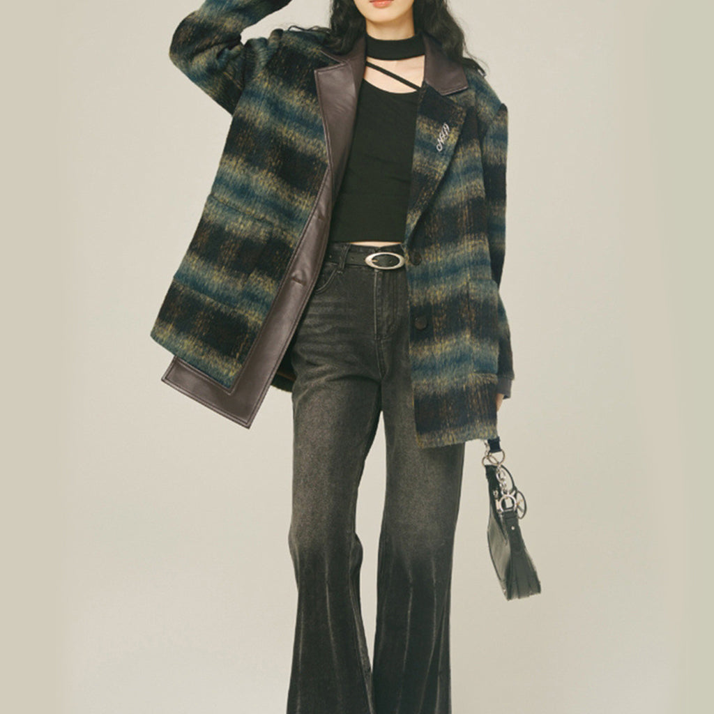 Vintage Woolen Coat Plaid Coat