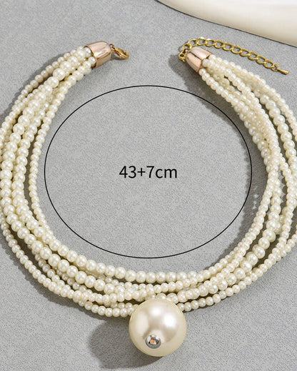 Multi-Layered Large Pearl Collarbone Necklace