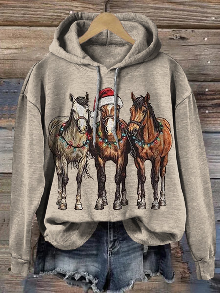 Western Horse Christmas Print Casual Top