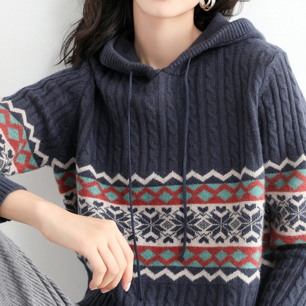 Retro Outerwear Hooded Sweater Women's Loose Ethnic Style