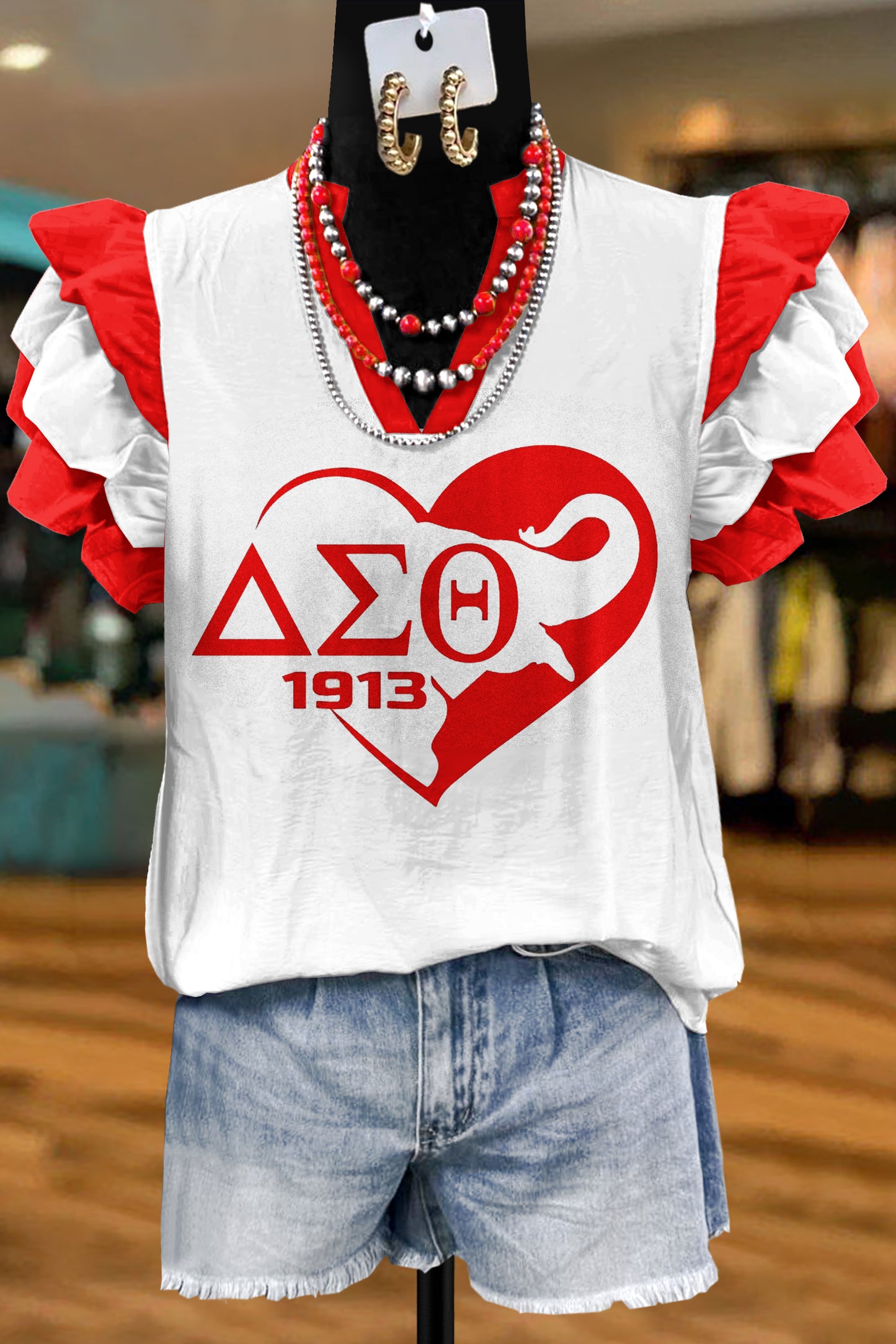 Delta Sigma Theta Sorority Print Fly Sleeve Blouse