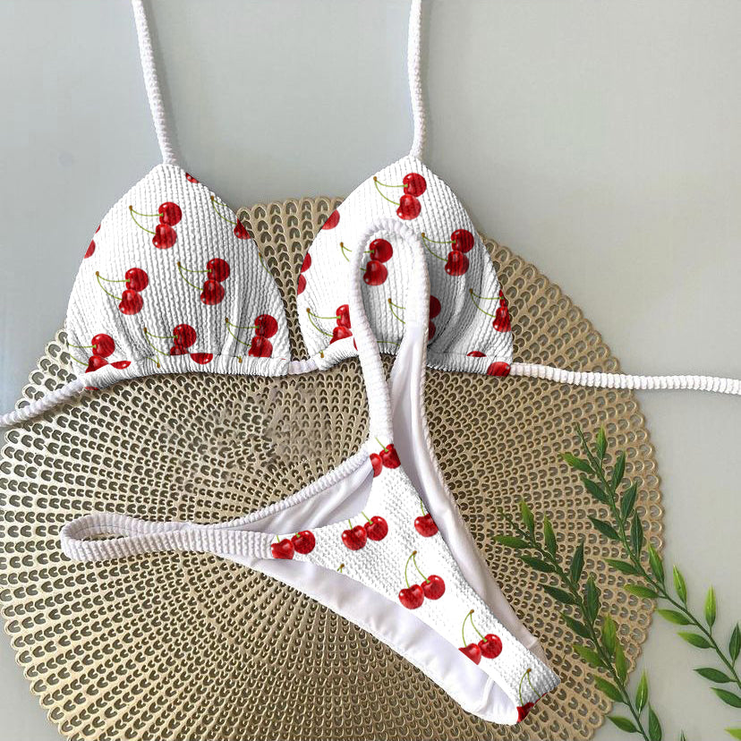 Fashion Sexy Cherry Print Sling Bikini