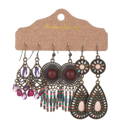 Women's Bohemian Suit Combination Metal Tassel Earrings