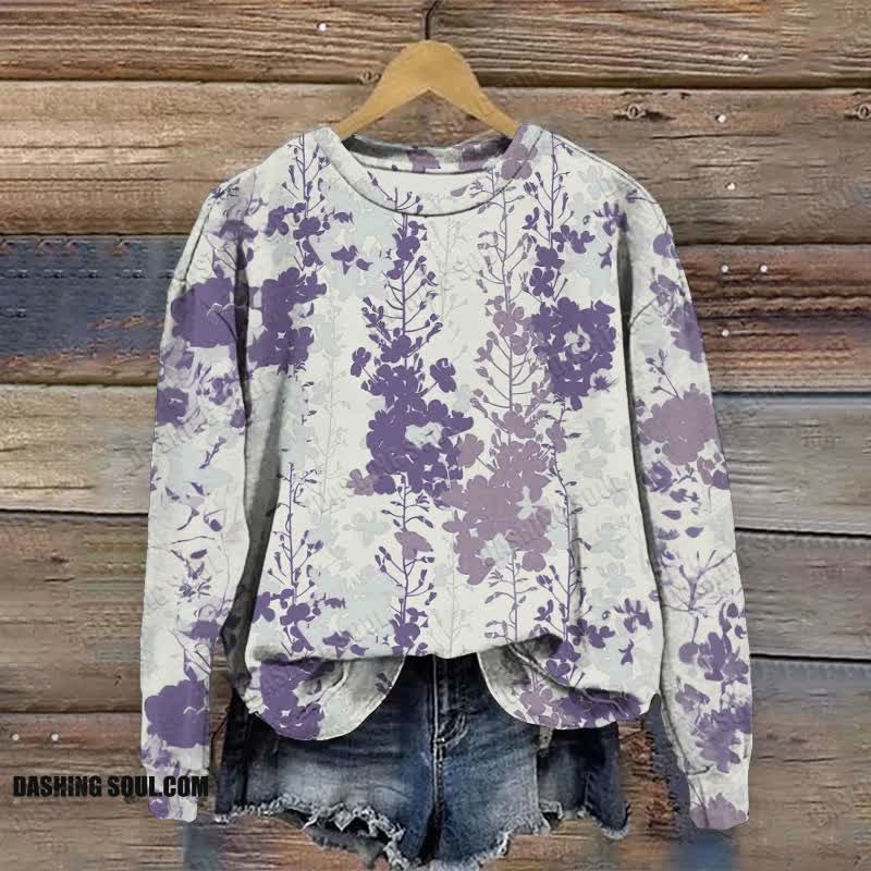 Vintage Floral Art Print Casual Crewneck Sweatshirt