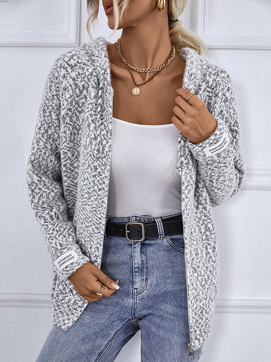 Women's Fall And Winter Hooded Drawstring Knit Cardigan Jacket