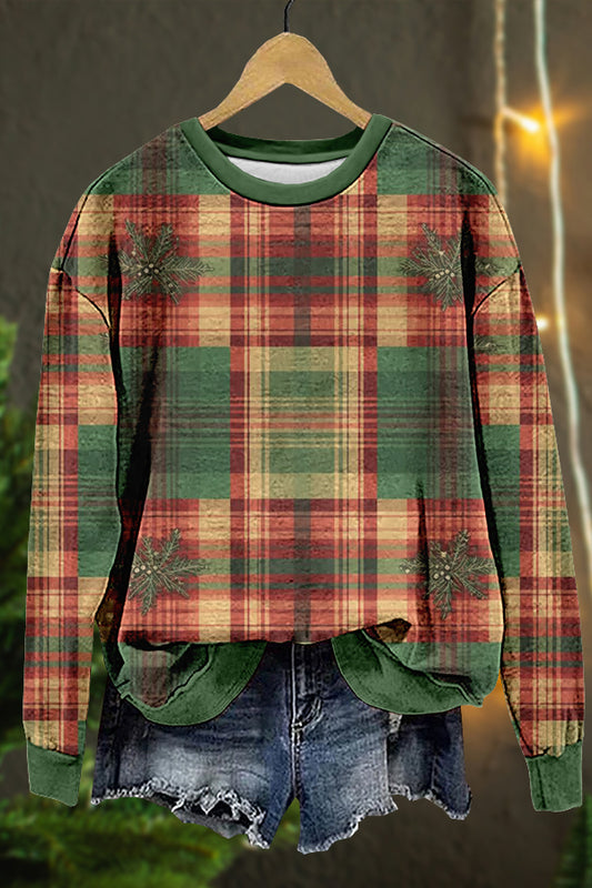 Retro Christmas Plaid Print Sweatshirt