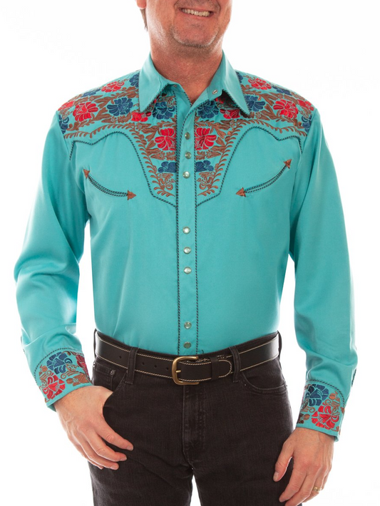 Mens Turquoise Floral Tooled Shirt