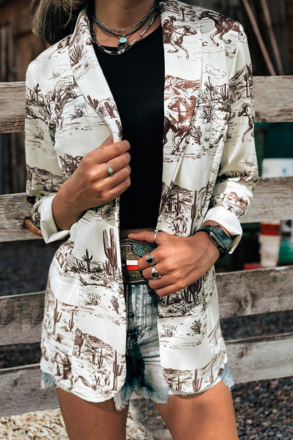 Vintage Western Rodeo Print Blazer