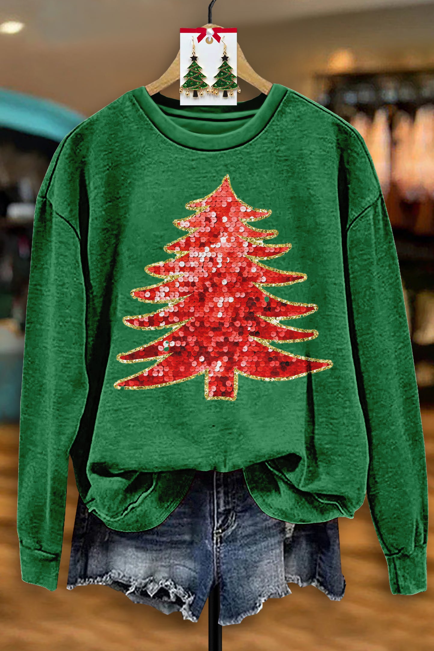 Shiny Sequined Christmas Tree Sweatshirt