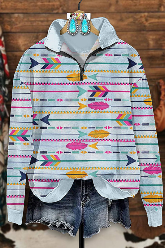 Vintage Western Aztec Arrow Zip Sweatshirt