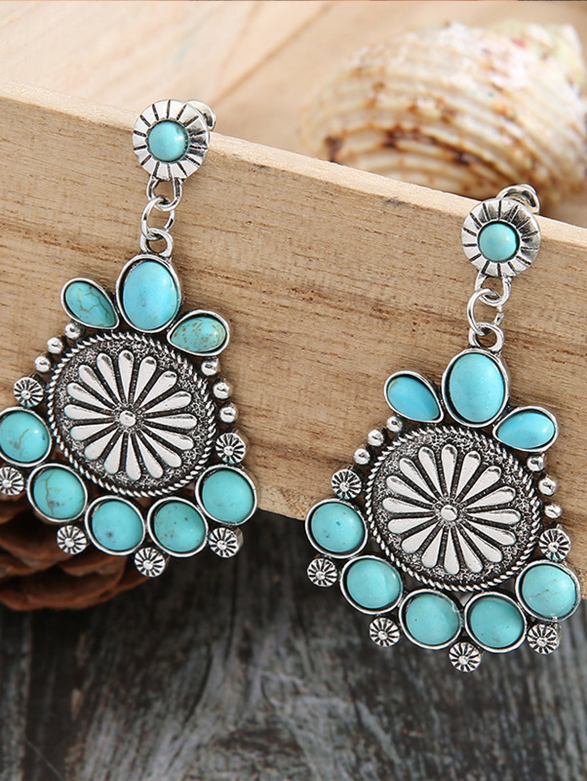 Turquoise Flower Shape Drop Earrings