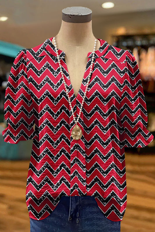 Elegant Puff Sleeve Georgia Gameday Print Blouse