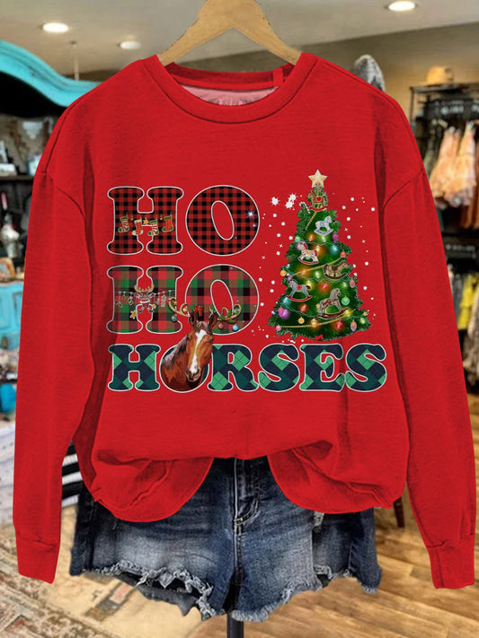 Christmas Horse Print Casual Sweatshirt