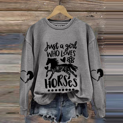 Just A Girl Who Loves Horses Print Long Sleeve Sweatshirt