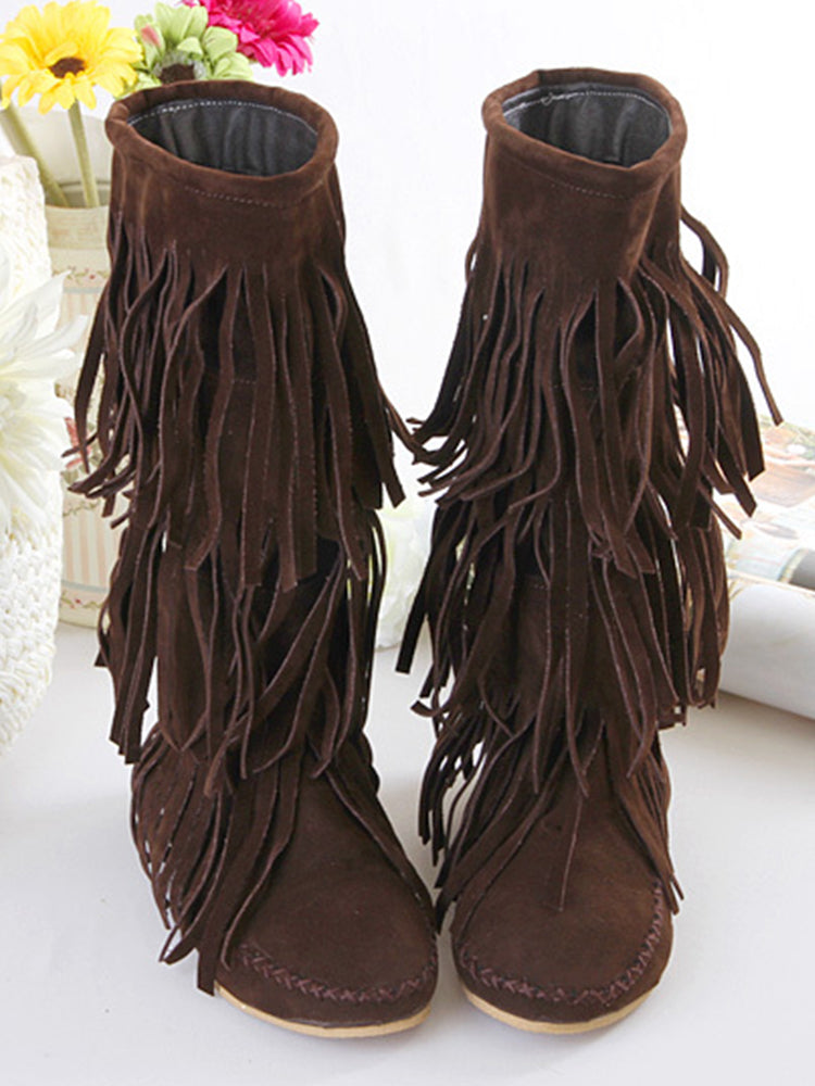 Western Retro Tassel Mid Boots