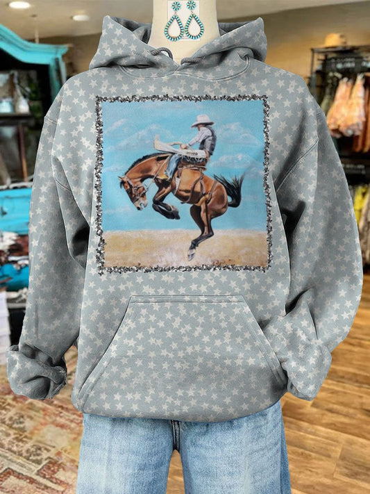 Cowboy Print Casual Hoodie Sweatshirt