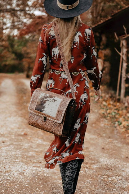 Retro Horse Button Down Maxi Dress