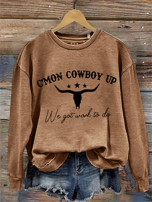 Cowboy Up Western Tv Show Quote Bull Skull Sweatshirt