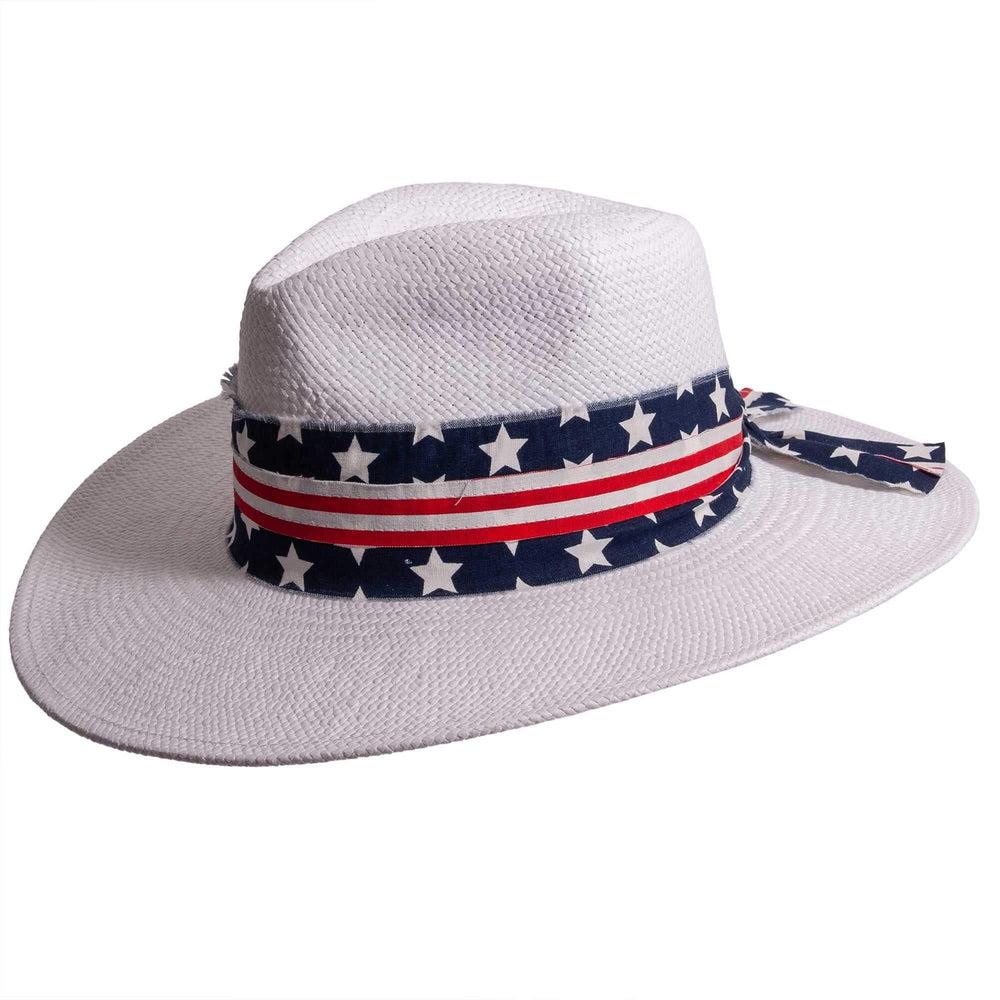 Knox | Mens White Straw Sun Hat with Flag Hat Band