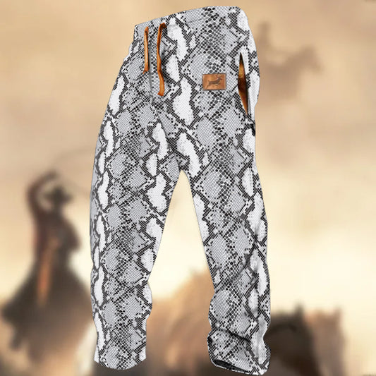 Men's Retro Country Western Snake Pattern Elk Logo Pattern Casual Sweatpants