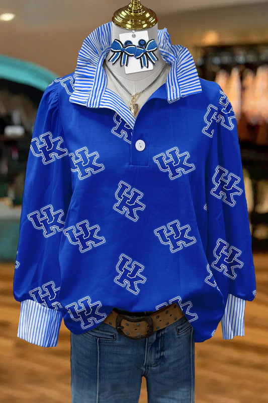 Kentucky Wildcats Stripe Printed Stand Collar Blouse