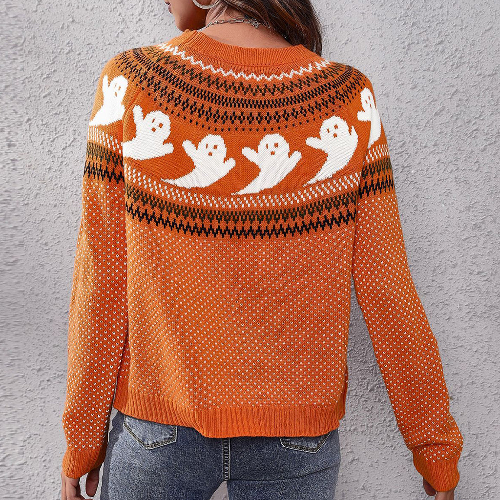 Autumn And Winter Halloween Ghost Retro Polka Dot Long Sleeve Knitted Loose Sweater Women