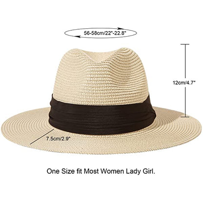 Wide Brim Straw Panama Roll up Hat Belt Buckle Fedora Beach Sun Hat