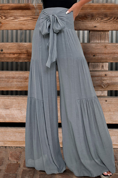 Casual Boho Wrap Waist Wide Leg Pants