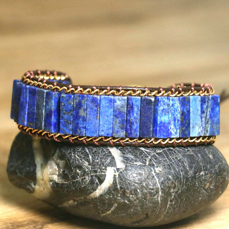 Unisex Lapis Lazuli Gold Chain Braided Adjustable Bracelet