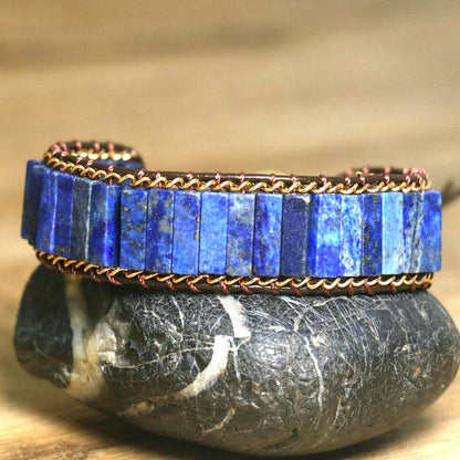 Unisex Lapis Lazuli Gold Chain Braided Adjustable Bracelet