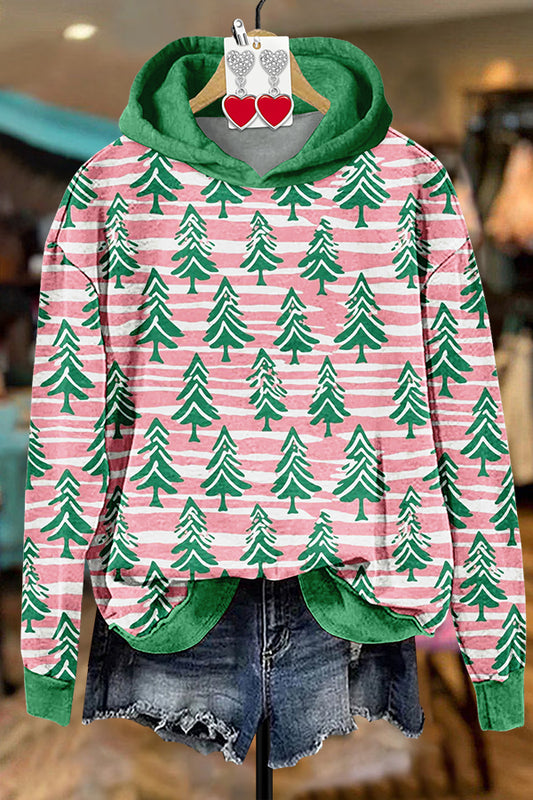 Contrast Christmas Tree Print Hoodie