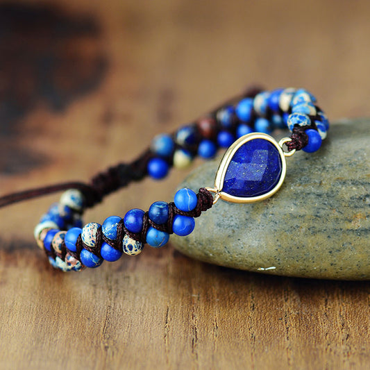 Unisex Teardrop Lapis Natural Stone Bohemian Bracelet