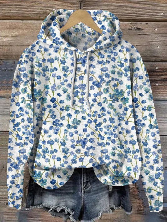 Watercolor Petite Spring Floral Pattern Printed Casual Hoodie Sweatshirt